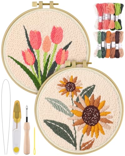ERKOON Stanznadel-Set für Erwachsene und Anfänger, 2 Stück, zum Selbermachen, Blumenstickerei-Set für Anfänger, Kunst, Handwerk, Nadelstanzprojekt mit Mustern, Werkzeugen, Garnen, Reifen, Anleitung ERKOON Stanznadel-Set für Erwachsene und Anfänger, 2 Stück, zum Selbermachen, Blumenstickerei-Set für Anfänger, Kunst, Handwerk, Nadelstanzprojekt mit Mustern, Werkzeugen, Garnen, Reifen, Anleitung von ERKOON