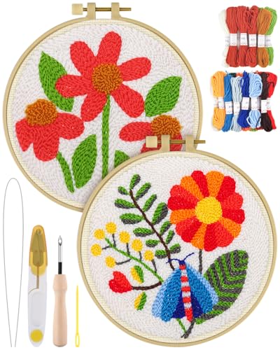 ERKOON Stanznadel-Set für Erwachsene und Anfänger, 2 Stück, zum Selbermachen, Blumenstickerei-Set für Anfänger, Kunst, Handwerk, Nadelstanzprojekt mit Mustern, Werkzeugen, Garnen, Reifen, Anleitung ERKOON Stanznadel-Set für Erwachsene und Anfänger, 2 Stück, zum Selbermachen, Blumenstickerei-Set für Anfänger, Kunst, Handwerk, Nadelstanzprojekt mit Mustern, Werkzeugen, Garnen, Reifen, Anleitung von ERKOON