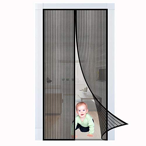 ERPENG Anti-Mücken-Vorhang 90x205cm Moskitonetz Magnetverschluss Balkontür Fliegenvorhang Vorhang einfach zu montieren Ohne Bohren für Balkontür Wohnzimmer Terrassentür, Schwarz von ERPENG