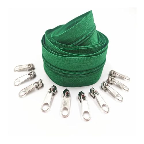 ERQIAO 1/2/3/5/8/10 Meter, 3# lange Nylon-Reißverschlüsse, Rollen mit 2/4/6/10/16/20 Stück Reißverschlussschieber für Schneider- und Nähzubehör (Grasgrün, 243,3 m, 6 Schieber_3#) von ERQIAO