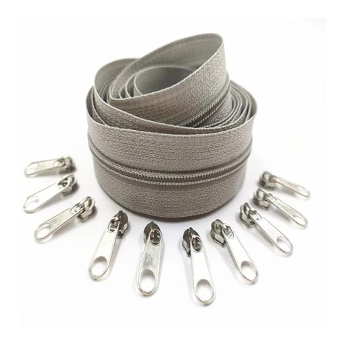 ERQIAO 1/2/3/5/8/10 Meter, 3# lange Nylon-Reißverschlüsse, Rollen mit 2/4/6/10/16/20 Stück Reißverschlussschieber für Schneider- und Nähzubehör (hellgrau, 310,5 m, 10 Schieber_3#) von ERQIAO