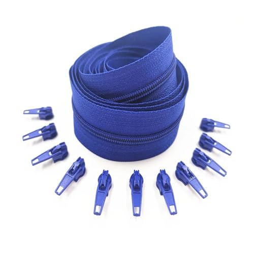 ERQIAO 1/2/3/5/8/10 Meter 3# lange Nylon-Reißverschlüsse, Rollen mit 2/4/6/10/16/20 Stück Reißverschlussschieber für Schneider- und Nähzubehör (dunkelblau, 3 m, 6 Schieber_3#) von ERQIAO