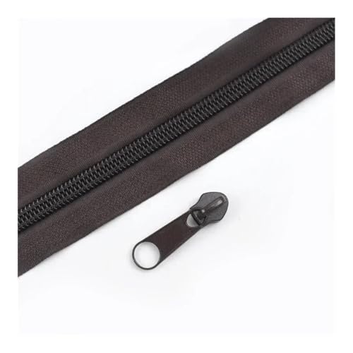 ERQIAO 1–10 m, 3# 5# Nylon-Spule, Reißverschlussband mit Reißverschlüssen, Schieber für Kleidersack, buntes Dekor, Reißverschluss-Reparatur-Kits, DIY-Nähzubehör (DarkCoffee, 3M3PCS_NO3) von ERQIAO