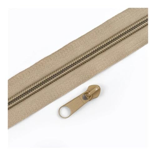 ERQIAO 1–10 m, 3# 5# Nylon-Spule, Reißverschlussband mit Reißverschlüssen, Schieber für Kleidersack, buntes Dekor, Reißverschluss-Reparatur-Kits, DIY-Nähzubehör (Khaki, 2M2PCS_NO5) von ERQIAO