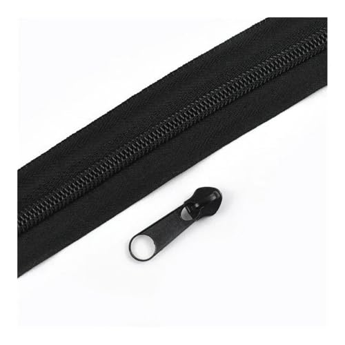 ERQIAO 1–10 m, 3# 5# Nylon-Spule, Reißverschlussband mit Reißverschlüssen, Schieber für Kleidersack, buntes Dekor, Reißverschluss-Reparatur-Kits, DIY-Nähzubehör (Schwarz, 2M2PCS_NO3) von ERQIAO