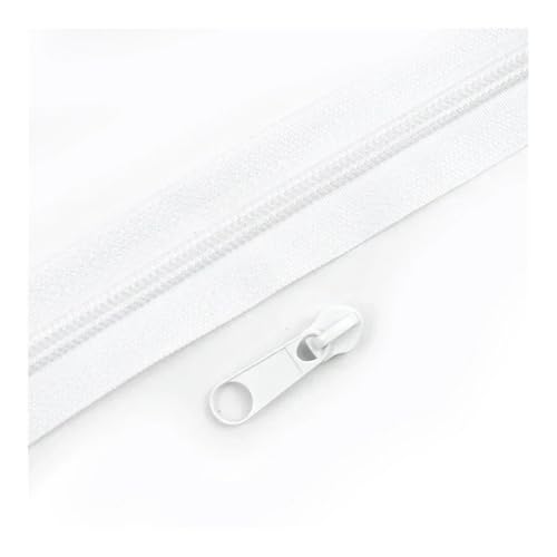 ERQIAO 1–10 m, 3# 5# Nylon-Spule, Reißverschlussband mit Reißverschlüssen, Schieber für Kleidersack, buntes Dekor, Reißverschluss-Reparatur-Kits, DIY-Nähzubehör (Weiß, 2M2PCS_NO3) von ERQIAO