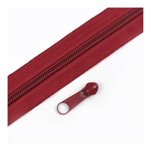 ERQIAO 1–10 m, Nylon-Spule, Reißverschlussband mit Reißverschlüssen, Schieber für Kleidersack, buntes Dekor, Reißverschluss-Reparatur-Kits, DIY-Nähzubehör (weinrot, 1M1PC_NO5) von ERQIAO