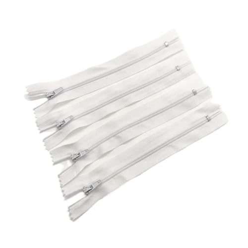 ERQIAO 10 Stück 3# 7,5 cm - 60 cm, geschlossener Nylon-Spiralreißverschluss, geeignet für Kleidung, 20 Farben (Weiß, 30 cm, 10 Stück) von ERQIAO