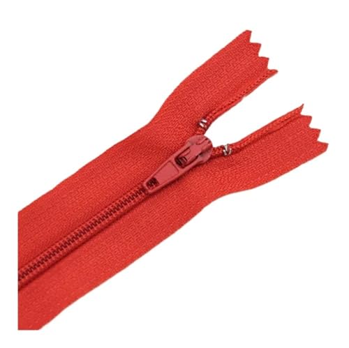 ERQIAO 10 Stück lange Nylon-Reißverschlüsse aus Kunststoff, Nr. 3: 12 cm, 15 cm, 20 cm, 25 cm, 30 cm, 35 cm, 40 cm, 45 cm, 50 cm, 55 cm, 60 cm, zum Nähen von Taschen, Kleidungsstücken (rote Zahl von ERQIAO