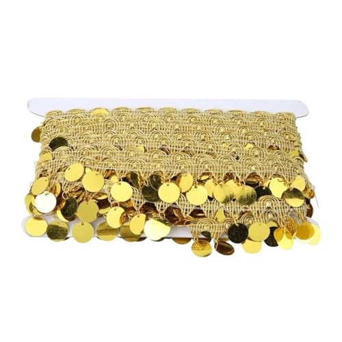 ERQIAO 3cm Pailletten Fransen Band für Tanzkleid Kleidung Dekoband Silber Gold Nähen Zubehör (Gold) von ERQIAO