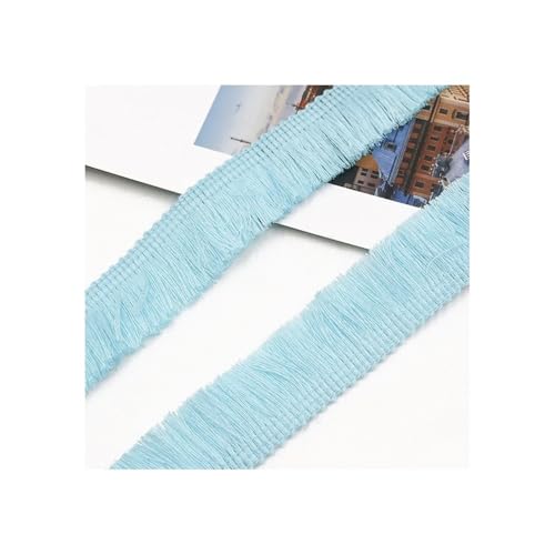 ERQIAO 5 m dicke Quastenborte, 2,5 cm breit, Polyester, Vorhang/Kissenbordüre, Ohrring/Tasche, Kleidung, dekorative Spitze, Fransen zum Nähen (hellblau) von ERQIAO