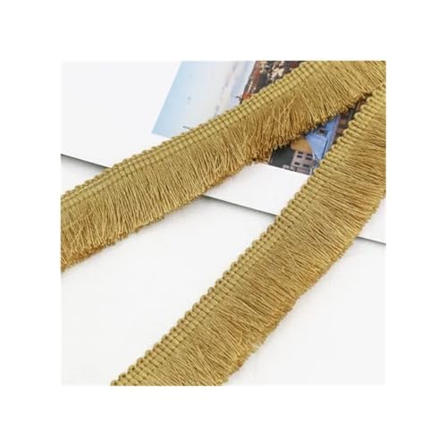 ERQIAO 5 m dicke Quastenborte, 2,5 cm breit, Polyester, Vorhang/Kissenbordüre, Ohrring/Tasche, Kleidung, dekorative Spitzenfransen zum Nähen (gelber Kaffee) von ERQIAO