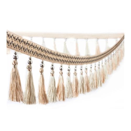 ERQIAO Fransenborte mit Quasten, Nähen, Spitze, Basteln, Bordüre, Vorhangzubehör, Anhänger, Kissen, Tischpolster, Sofa-Dekoration, Beige, 2 m ERQIAO Fransenborte mit Quasten, Nähen, Spitze, Basteln, Bordüre, Vorhangzubehör, Anhänger, Kissen, Tischpolster, Sofa-Dekoration, Beige, 2 m von ERQIAO