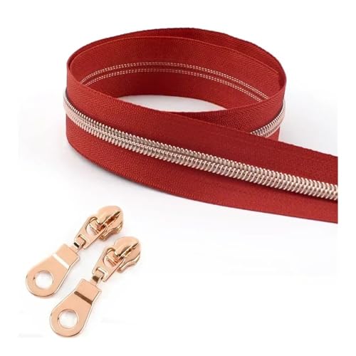 ERQIAO Nylon-Reißverschlussband, Meterware, 1–10 m, zum Nähen von Kleidertaschen, Reißverschluss, Schieberverschluss, Dekor, Reißverschlüsse, Reparaturset, DIY-Zubehör, Burgunderrot, 5 Stück von ERQIAO