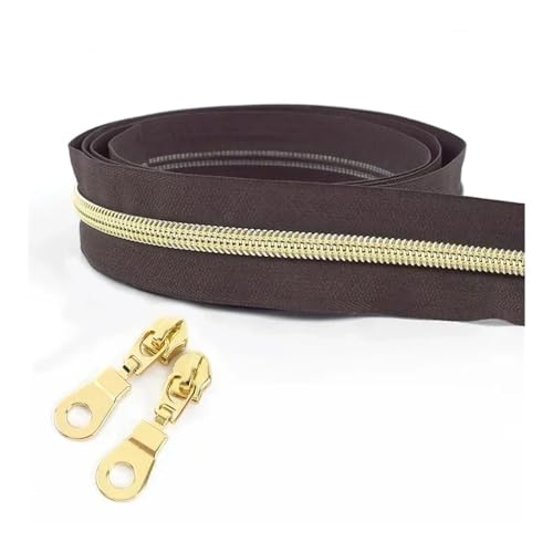 ERQIAO Nylon-Reißverschlussband, Meterware, 1–10 m, zum Nähen von Kleidertaschen, Reißverschluss, Schieberverschluss, Dekor, Reißverschlüsse, Reparaturset, DIY-Zubehör (Kupfer, 2 m, 2 Stück Schieber_5 von ERQIAO