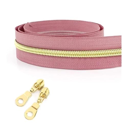 ERQIAO Nylon-Reißverschlussband, Meterware, 1–10 m, zum Nähen von Kleidertaschen, Reißverschluss, Schieberverschluss, Dekor, Reißverschlüsse, Reparaturset, DIY-Zubehör (Messing, 2 m, 2 Stück Schieber von ERQIAO