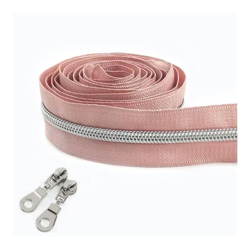 ERQIAO Nylon-Reißverschlussband, Meterware, 1–10 m, zum Nähen von Kleidertaschen, Reißverschluss, Schieberverschluss, Dekor, Reißverschlüsse, Reparaturset, DIY-Zubehör (Rosa, 1 Meter 1 Stück Schieber von ERQIAO