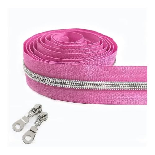 ERQIAO Nylon-Reißverschlussband, Meterware, 1–10 m, zum Nähen von Kleidertaschen, Reißverschluss, Schieberverschluss, Dekor, Reißverschlüsse, Reparaturset, DIY-Zubehör (grau, 1 Meter 1 Stück Schieber von ERQIAO