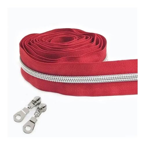 ERQIAO Nylon-Reißverschlussband, Meterware, 1–10 m, zum Nähen von Kleidertaschen, Reißverschluss, Schieberverschluss, Dekor-Reißverschlüsse, Reparaturset, DIY-Zubehör (rot, 10 m, 10 Stück Schieber_5#) von ERQIAO