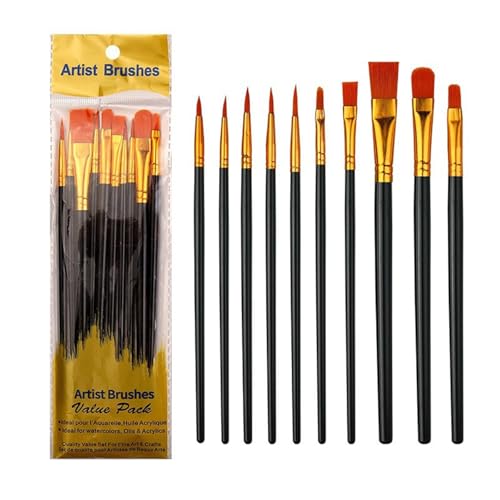 10 Stück Nylon-Haar-Kunst-Pinsel, Aquarell-, Acryl-Malpinsel, Malzubehör für Detaillierung, Farbset, Nylon-Haarfarbe, Aquarell von ERRORY