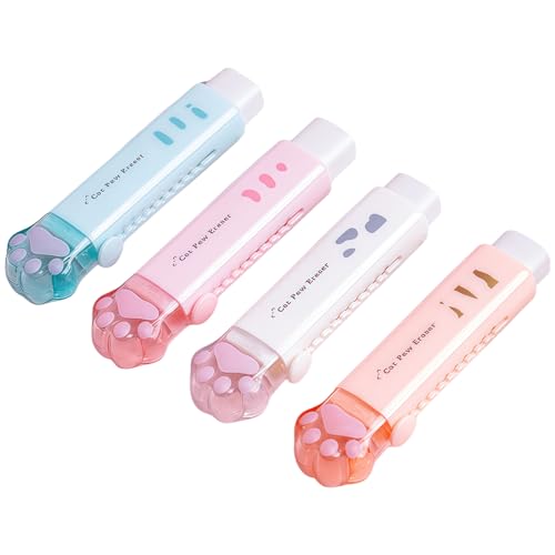 4 x Kätzchen-Klauen-Druck-Radiergummi, einziehbar, leicht radierbar, nachfüllbar, für Kinder, Studenten, Schreiben, Zeichnen, Push-Pull 4 x Kätzchen-Klauen-Druck-Radiergummi, einziehbar, leicht radierbar, nachfüllbar, für Kinder, Studenten, Schreiben, Zeichnen, Push-Pull von ERRORY