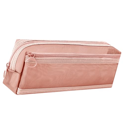 Einfaches Federmäppchen, Stiftetasche, doppellagig, Netzstoff, transparente Tasche, ästhetisches Federmäppchen, Schulbedarf, transparent, doppellagig, Netztasche für Schüler von ERRORY