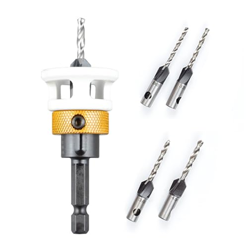 Kegelsenkerbohrer aus Aluminiumlegierung mit vier Rillen, mit eingebautem Tiefenstopper-Set für präzises Lochbohrwerkzeug, Senkbohrer von ERRORY