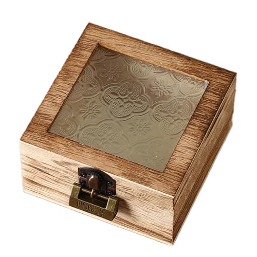 Make-up-Aufbewahrungsbox aus Holz mit floralem Glasdeckel, Schmuck-Organizer für Kommode, Dekoration, Ohrringe, Halskettenhalter von ERRORY