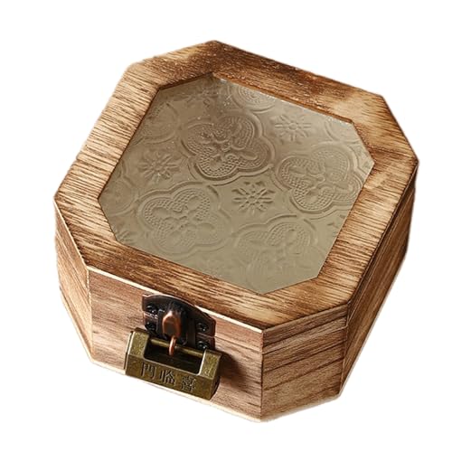 Make-up-Aufbewahrungsbox aus Holz mit floralem Glasdeckel, Schmuck-Organizer für Kommode, Dekoration, Ohrringe, Halskettenhalter von ERRORY