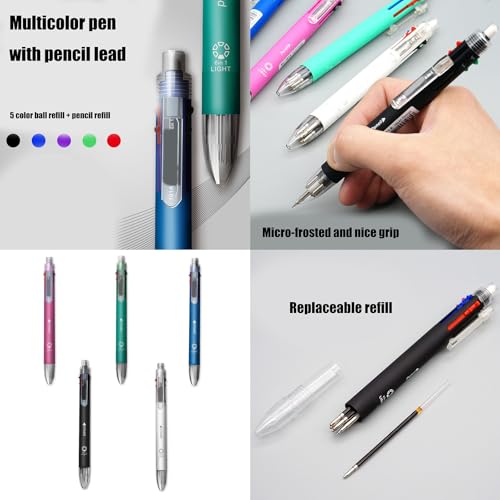 Multifunktionaler mehrfarbiger Kugelschreiber, Druckbleistift, 5-in-1, einziehbarer Kugelschreiber für Schule, Büro, mehrfarbiger Kugelschreiber Multifunktionaler mehrfarbiger Kugelschreiber, Druckbleistift, 5-in-1, einziehbarer Kugelschreiber für Schule, Büro, mehrfarbiger Kugelschreiber von ERRORY