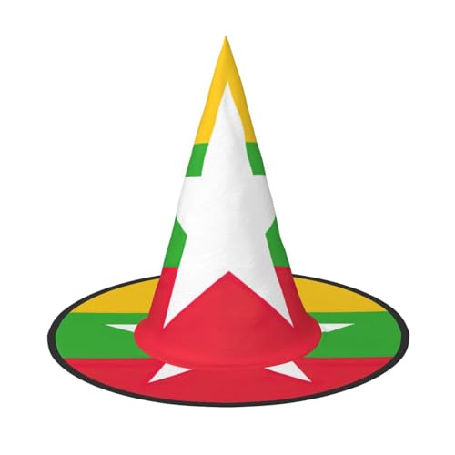 ERSDWRE Flagge von Myanmar, Hexenhut, Zaubererhut, Cosplay, Zubehör für Halloween, Weihnachten, Karneval, Maskerade von ERSDWRE