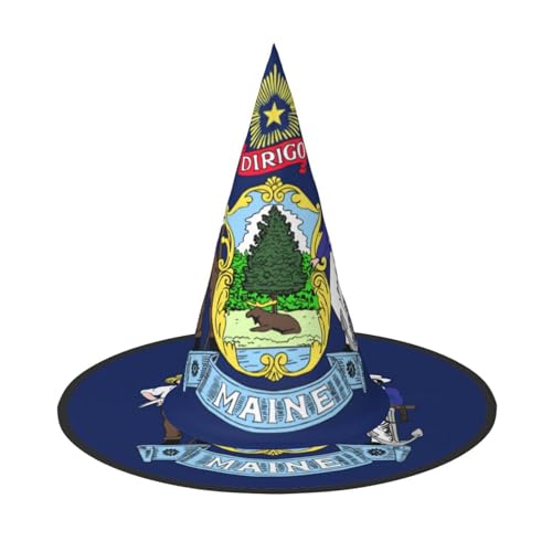 ERSDWRE Maine State Flag Print Hexenhut Zauberer Hut Cosplay Zubehör für Halloween Weihnachten Karneval Maskerade von ERSDWRE