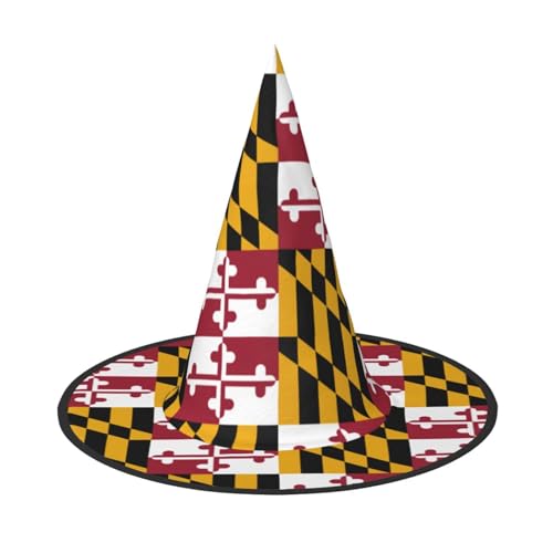 ERSDWRE Maryland State Flag Print Hexenhut Zauberer Hut Cosplay Zubehör für Halloween Weihnachten Karneval Maskerade von ERSDWRE