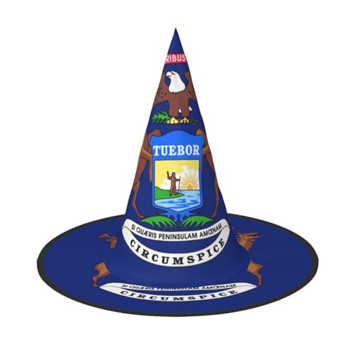 ERSDWRE Michigan State Flag Print Hexenhut Zauberer Hut Cosplay Zubehör für Halloween Weihnachten Karneval Maskerade von ERSDWRE