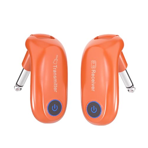 ERYUE Gitarren-Wireless-System, Wiederaufladbarer Senderempfänger-Set für E-Gitarrenbass, Echtzeitgetriebe, 270-Grad-Rotatable-Stecker, Maximal 30 M Range, 6H-Nutzungszeit für Sender, (Orange) von ERYUE