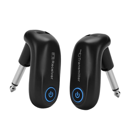ERYUE Gitarren-Wireless-System, Wiederaufladbarer Senderempfänger-Set für E-Gitarrenbass, Echtzeitgetriebe, 270-Grad-Rotatable-Stecker, Maximal 30 M Range, 6H-Nutzungszeit für Sender, (Schwarz) von ERYUE