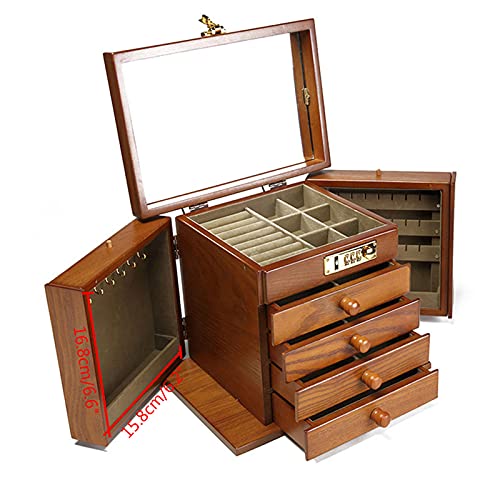Schmuckkästen Retro Holz, 5 Schichten klappbare Schränke, Schmuckschatulle aus Holz mit Spiegel Zahlenschloss für Sonnenbrillen, Schmuckstücke, Schmuckaufbewahrung Schmuckkästen Retro Holz, 5 Schichten klappbare Schränke, Schmuckschatulle aus Holz mit Spiegel Zahlenschloss für Sonnenbrillen, Schmuckstücke, Schmuckaufbewahrung von ERnonde