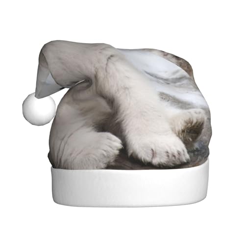 ESASAM Baby-Eisbär-bedruckte Weihnachtsmütze für Erwachsene, hochwertiger Plüschstoff, voller lebendiger Druckdesign. von ESASAM