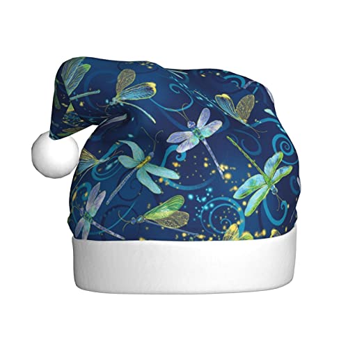 ESASAM Blaue Libelle bedruckte Weihnachtsmütze für Erwachsene, hochwertiger Plüschstoff, voller lebendiger Druckdesign. von ESASAM
