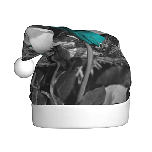 ESASAM Blaugrün-graue Rose bedruckte Weihnachtsmütze für Erwachsene, hochwertiger Plüschstoff, voller lebendiger gedruckter Designs. von ESASAM