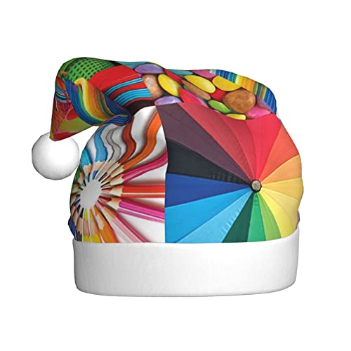 ESASAM Bunte Collage bedruckte Weihnachtsmütze für Erwachsene, hochwertiger Plüschstoff, voller lebendiger gedruckter Designs. von ESASAM