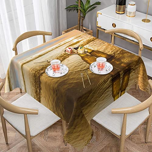ESASAM Exquisite quadratische dekorative Tischdecke, Motiv: Flaschen, Bier, Strand, Sonnenuntergang, Zeitdruck, voller Druck, 100 % Polyester, knitterfrei, maschinenwaschbar, ideal für alle Anlässe ESASAM Exquisite quadratische dekorative Tischdecke, Motiv: Flaschen, Bier, Strand, Sonnenuntergang, Zeitdruck, voller Druck, 100 % Polyester, knitterfrei, maschinenwaschbar, ideal für alle Anlässe von ESASAM
