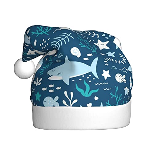 ESASAM Niedlicher blauer Fisch bedruckte Weihnachtsmütze für Erwachsene, hochwertiger Plüschstoff, voller lebendiger gedruckter Designs. von ESASAM