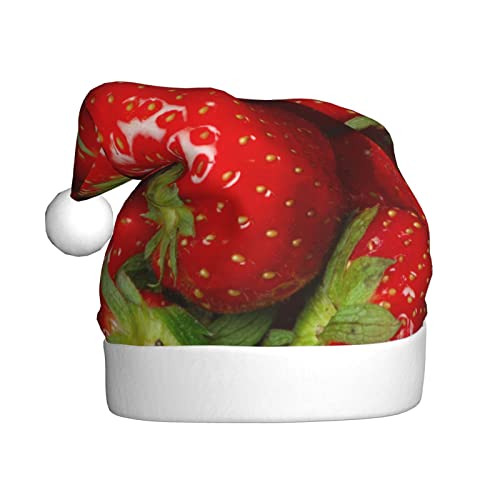 ESASAM Rote Erdbeerfrucht bedruckte Weihnachtsmütze für Erwachsene, hochwertiger Plüschstoff, voller lebendiger gedruckter Designs. von ESASAM