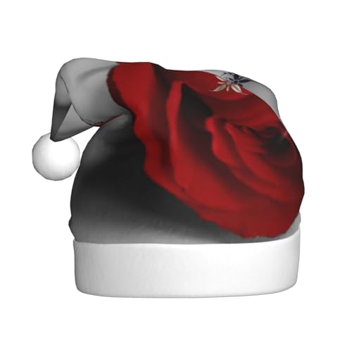 ESASAM Rote Rose bedruckte Weihnachtsmütze für Erwachsene, hochwertiger Plüschstoff, voller lebendiger gedruckter Designs. von ESASAM