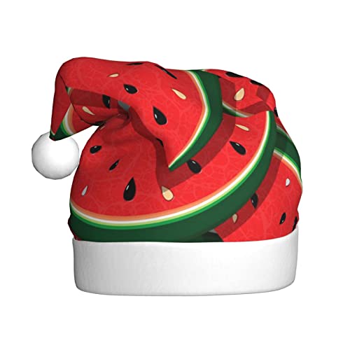 ESASAM Rote Wassermelone bedruckte Weihnachtsmütze für Erwachsene, hochwertiger Plüschstoff, voller lebendiger gedruckter Designs. von ESASAM