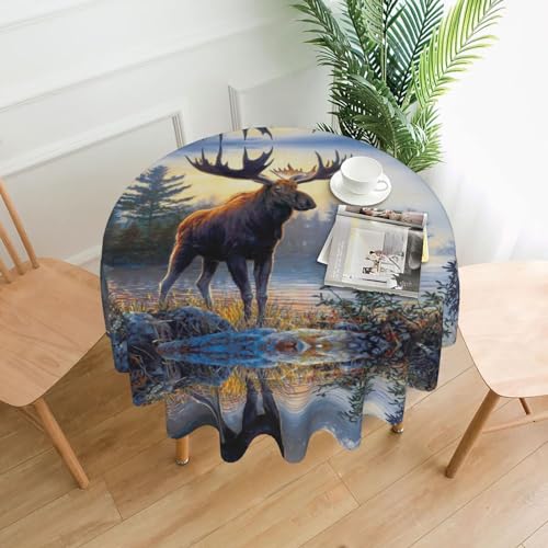 ESASAM Runde Tischdecke mit Hirsch-Motiv, 152,4 cm, Polyester, staubdicht, knitterfrei, schwere Tischdecke für Küche, Esszimmer, Tischdekoration ESASAM Runde Tischdecke mit Hirsch-Motiv, 152,4 cm, Polyester, staubdicht, knitterfrei, schwere Tischdecke für Küche, Esszimmer, Tischdekoration von ESASAM
