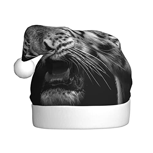 ESASAM Schwarzer und weißer Tiger bedruckte Weihnachtsmütze für Erwachsene, hochwertiger Plüschstoff, voller lebendiger gedruckter Designs. von ESASAM
