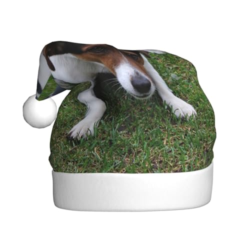 ESASAM Weihnachtsmütze für Erwachsene, Motiv: Jack Russell Hund, hochwertiger Plüschstoff, voller lebendiger gedruckter Designs. von ESASAM