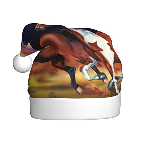 ESASAM Weihnachtsmütze für Erwachsene, Motiv: laufende Pferde, hochwertiger Plüschstoff, voller lebendiger gedruckter Designs. von ESASAM